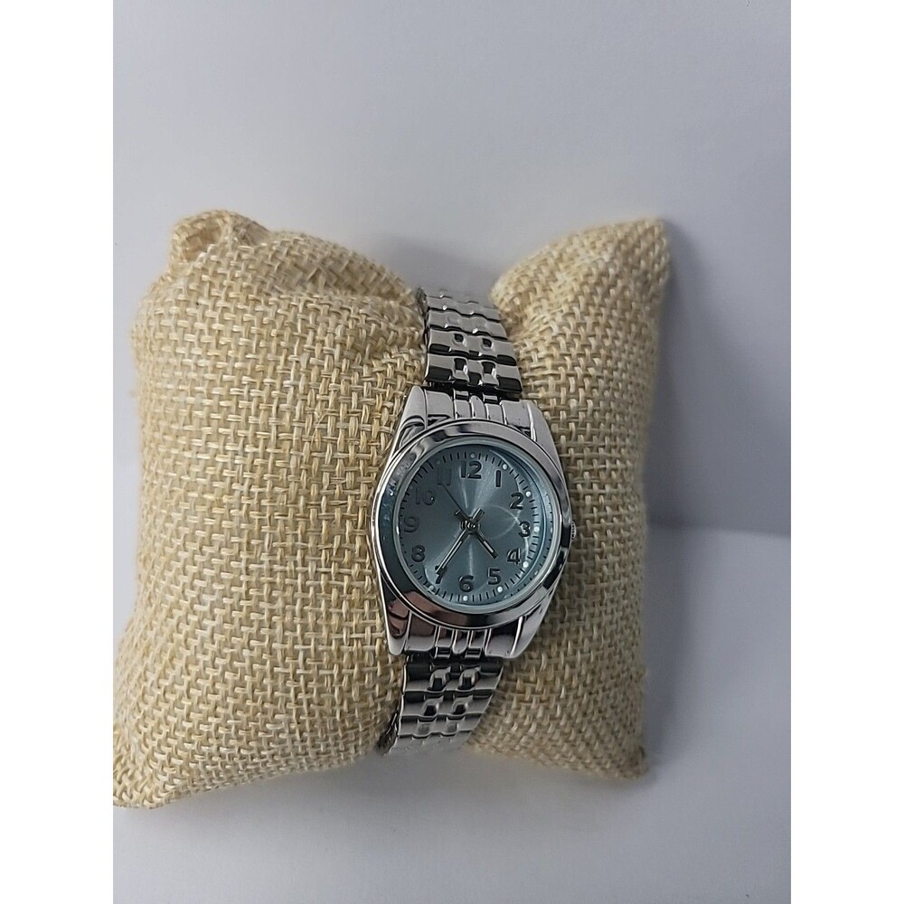 Vintage Silver Tone Analog Wristwatch Blue Dial Expansion Band Women's - Picture 4 of 13